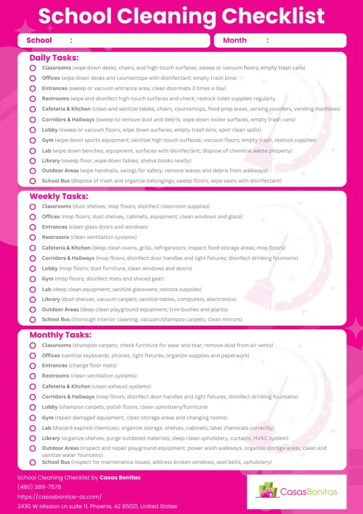 school cleaning checklist template